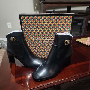Kurt Geiger Black Ankle Booties with Gold Accent
